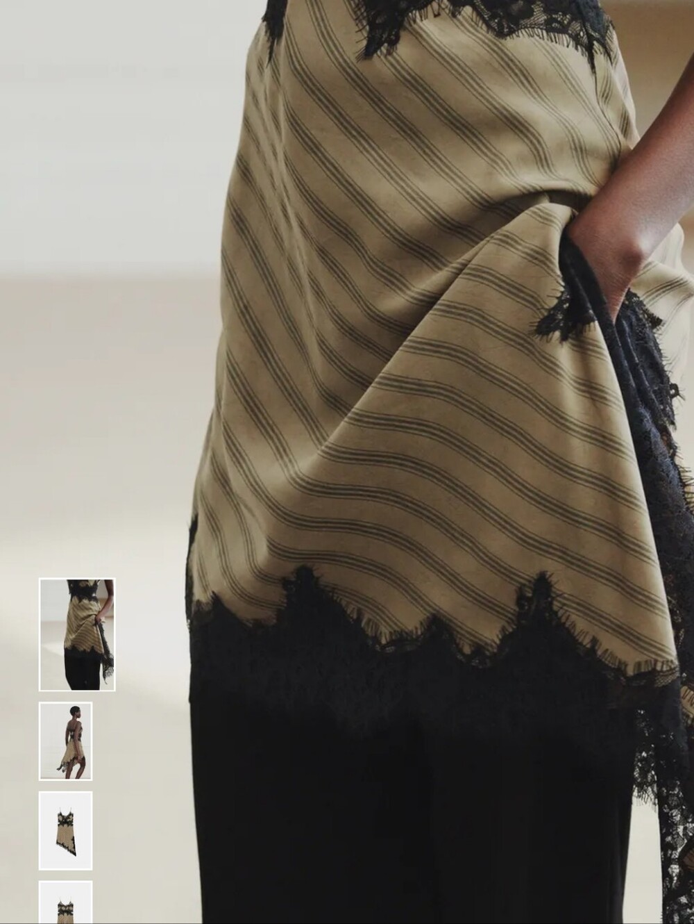 Zara Olive Green Slip Dress with Black Lace Trim - Picture 4 of 16